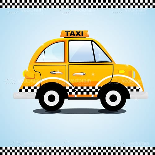 Illustrated Taxi on Blue Background